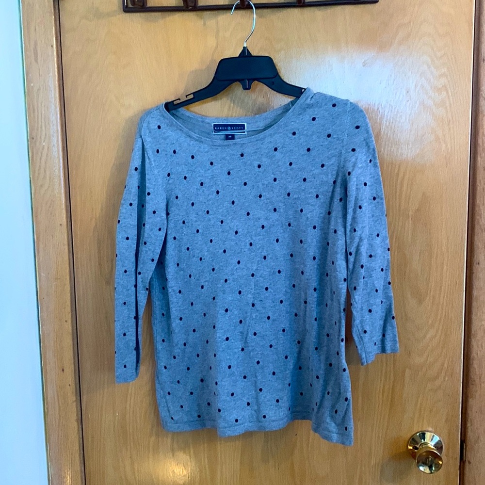 Karen Scott Grey Sweater with polka dots